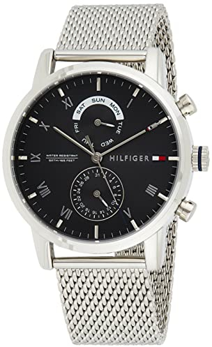 Tommy Hilfiger Multi Zifferblatt Quarz Uhr für Herren mit Silbernes Edelstahl-Mesh-Gliederarmband - 1710402