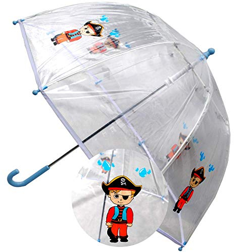 COLLAR AND CUFFS LONDON Kinderschirm Jungen Transparent Klein Leicht - Pirat - Regenschirm Durchsichtig STARK Windproof - Verstärkt mit Fiberglas - Stockschirm