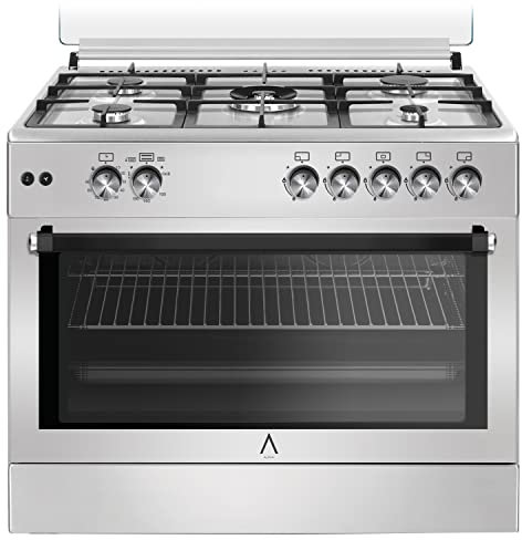 ALPHA Cocina de Gas VULCANO LUX-90 Inox, Encendido automático, corte de gas seguro y temporizador en horno. **Alta Gama**