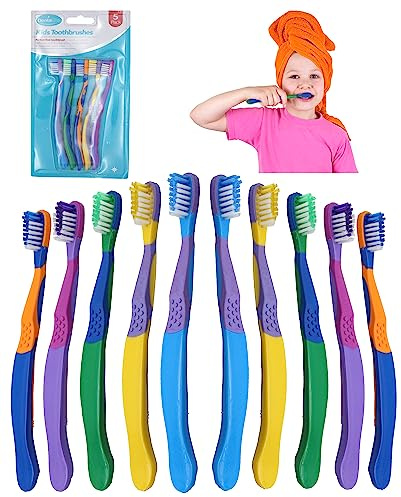 10Pk - Kids Manual Toothbrushes 15.5cm, Childrens Toothbrushes, Soft and Gentle Bristles, Children Travel Tooth Brushes, Non-Toxic Travel Essentials for Kids Ages 3+Y