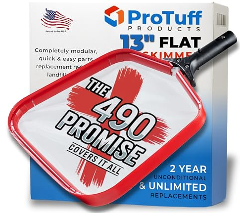 ProTuff Flat Pool Skimmer Net – 2 Year Unconditional Free Replacement – Heavy-Duty Flat Net, Fine Mesh for Leaves, Silt & Pollen – Strong Aluminum Frame, Fits Standard Telescoping Pole