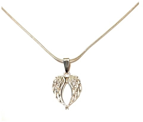 BOOT JEWELRY SHOP Dainty Angel Wing Heart Pendant Necklace Guardian Angel Silver Plated Snake Chain 20 Inch Easter Mothers Day Graduation Bridesmaids Gift Boxed