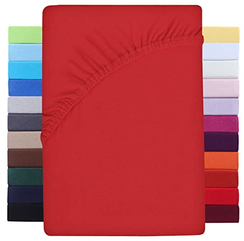 NatureMark Premium Boxspringbett Spannbettlaken 180 x 200 bis 200 x 220 cm - hoher Steg bis 40cm Matratzenhöhe - Wasserbetten Spannbetttuch - Baumwolle mit Elasthan, Rot