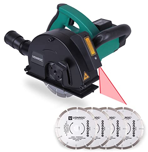 VONROC Rozadora de pared con láser - 1700W - 150mm - Incluye 6 discos de diamante, adaptador para aspiradora y bolsa de almacenamiento