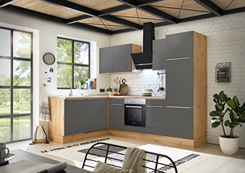 Respekta Marleen Küchenzeile, Holzwerkstoff, Grau, 280 cm