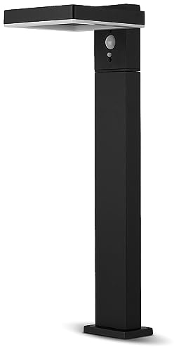 REV Solarlampe für außen SQUARE - Aluminium Wegeleuchte mit Bewegungsmelder & Dämmerungssensor, 5W, 230lm, 4000K, IP44, Li-io Akku 2200mAh austauschbar