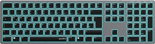 SPEEDLINK LEVIA Keyboard – Bluetooth Tastatur kabellos, aufladbar, Aluminium-Gehäuse, USB-Wireless und Kabelanschluss, beleuchtete Tasten/RGB Ambientbeleuchtung, flache und leise Tasten, spacegrau