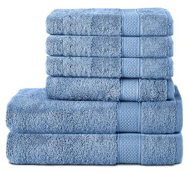 Komfortec 6er Handtuch Set aus 100% Baumwolle, 2er Badetücher 70x140 cm und 4er Handtücher 50x100 cm, Frottee, Weich, Hellblau
