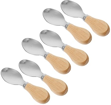 ABOOFAN 6pcs Stainless Steel Butter Spoon Cheese Spoon Kitchen Tool Wooden Handle Short Handle for Home Kitchen Supply Scoop for Charcuterie Utensils