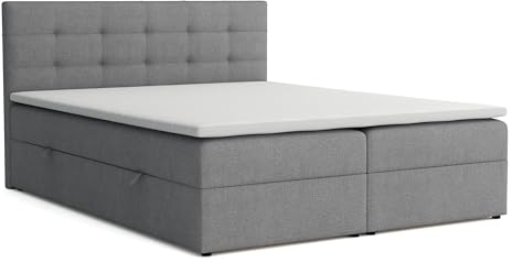 VENASI MÖBEL Jessa Boxspringbett mit Bettkästen H2/H3 Matratze und Topper (Grau, 180 x 200 cm)