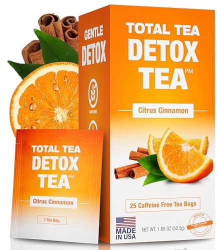 Total Tea Zero Coffein Tee Detox Tee - Ganz Natürlich - Kräutertee zur Sanften Reinigung Unterstützt die Leberregeneration, Körper entgiften, Entgiftungskur - Zitrus-Zimt, 25 Teebeutel