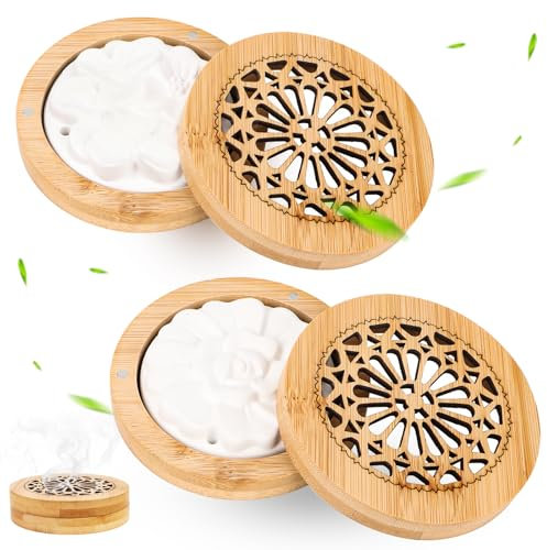 2 pietre profumate per oli essenziali, con 2 diffusori in legno, diffusore di oli essenziali con pietra profumata, per aromaterapia in camera da letto, bagno, auto, ufficio, yoga