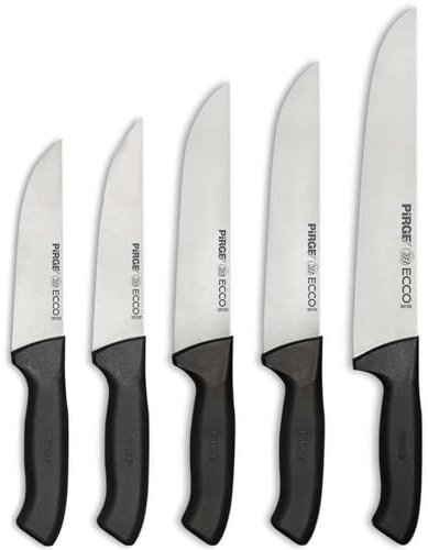 Pirge Ecco Metzgermesser Set 5 TLG Schlachtermesser - Fleischermesser - Stechmesser - Exzellenter Schärfe Metzgermesser - Edelstahl Profi Küchenmesser - Ergonomisches Kunststoff Griffdesign