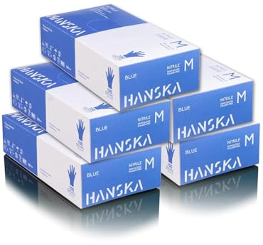 HANSKA 500 Blau Nitril-Einweghandschuhe – puderfrei – Einweg – beidhändig tragbar – unsteril – Gummibasis – Geeignet für medizinische Bereiche und Lebensmittelverarbeitung (500, M)