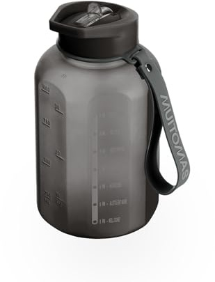 Muitomas, Borraccia Sportiva con Laccio in Silicone Anti-Scivolo, con Grafica Motivazionale, Capacità di 1,2 L, Colore Nero