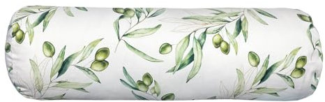 beties - Italy Collection -, XL Nackenrollenhülle ca. 25x70 cm Olive, 100% Baumwolle – Premium Qualität – weiß mit grünen Oliven und zart goldenen Details