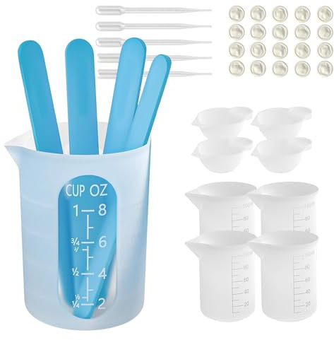 250 ml + 100 ml Tasses en Silicone pour Resine Epoxy Verre Doseur avec Melangeur Bâtonnets Pipettes Doigtier, Coupelle de Melange Epoxy pour Moules de Moulage en Résine Époxy Art Craft