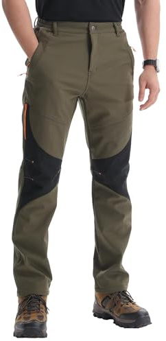 PrimeCrest Walking Hiking Trousers Men Ski Waterproof Winter Fleece Lined Thermal Trekking Trousers Softshell Outdoor Trousers Fishing Warm Thermal Pants Green 34