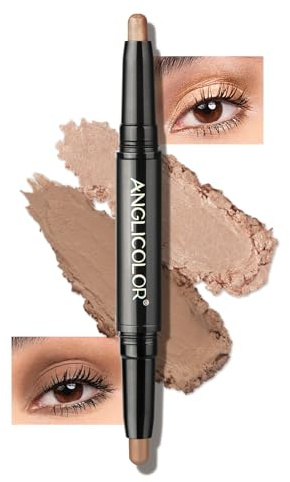 Anglicolor Creme Lidschatten stift, Lidschatten Stift 2 Farbig,Wasserfester Lidschatten Glitzer Und Matter,Langanhaltend,Make-up Für Faltenfreie Augen (02 Golden pink shimmer/taupe)