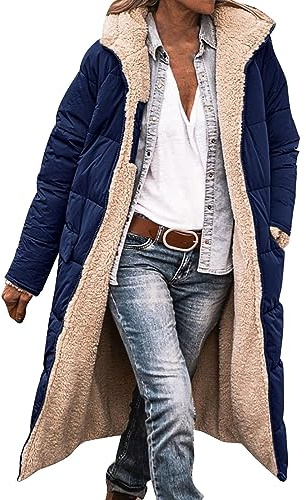 Yinguo Coats for Women ukWinter Jackets for Women UK Ladies Fashionable Longline Warm Winter Coat Double Faced Waterproof Coats Long Sleeve Hooded Down Jacket Warm up Outfitsnavy M