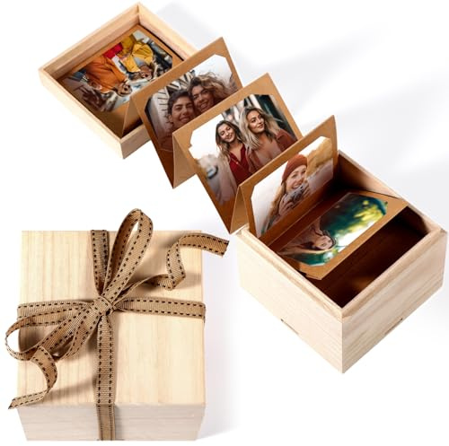 Feifeiya Custom Wooden Pull out Photo Box Mini Personalized Pull out Picture Wooden Box Gift for 2x3 Inch Films Couple Memory Collection 2026 Graduation Student Teacher Gifts