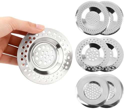 6 Pack Stainless Steel Drain Strainer, 3 Sizes Kitchen Sink Strainer Shower Drain Hair Catcher Cover, Sink Plug Filter Protector for Bathroom Tub