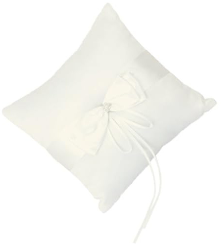 MALUGOGO 10 x 10 cm Coussin porteur d'alliances avec satin, double nœud fleur, fausse perle décoration et sangle arrière pour garçon page à la cérémonie de mariage
