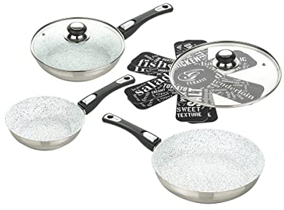 Genius Pfannen-Set Cerafit Mont Blanc mit Klick-Griff, 7-teilig - Edelstahlpfannen mit Keramik Spezial-Antihaftbeschichtung