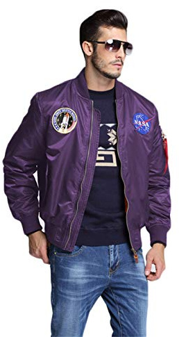 CORIRESHA Mens NASA Embroidery Badge Slim Fit Bomber Jackets Zipper Windbreaker