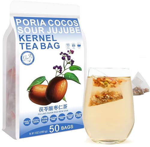 Plant Gift Poria Cocos Sour Jujube Kernel Tea Bags 8.81oz (5g*50bags), ñame, lirio, rosa, malta, natural puro de china, té mixto de salud, combinación de té de flores 250g 茯苓酸枣仁茶