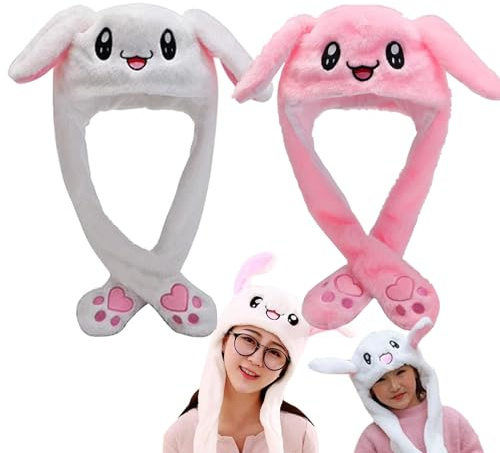 Osuter 2PCS Orejas de Conejo Peluche Lindo Sombrero Conejo Gorro de Divertido Portátil Gorro con Orejas de Conejo para Mujer Complementos de Vestir