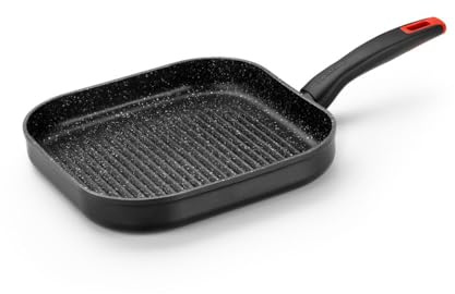 Monix Titan Rock | Grill 28 cm con rayas, aluminio forjado, fondo full induction, antiadherente interior y exterior, apto para todos los tipos de cocina incluso inducción