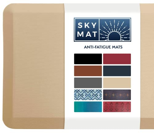 Sky Solutions Anti Fatigue Mat - Cushioned Comfort Floor Mats For Kitchen, Office & Garage - Padded Pad For Office - Non Slip Foam Cushion For Standing Desk (20x39x3/4-Inch, Natural Beige)