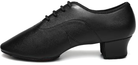 JUODVMP Men's Dance Shoes Breathable Leather Standard Latin Ballroom Jazz Modern Tango Latin Dancing Shoes Black 3.5cm Heel,6.5 UK