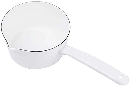 Emalj kastrull retro kastrull liten mjölkkastrull 1 l köksrätter för kaffe, smör, mjölk, te-vit