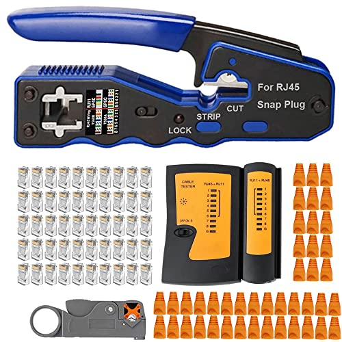 MAYLINEE RJ45 Professioneller Netzwerk Werkzeug Set Tester Crimpstecker Set Reparatur Tool kits CAT5 CAT6, Crimpzange Wartung LAN Set für Heimwerker(Grau)