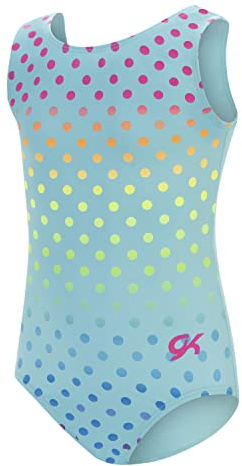 GK Stars Gymnastics & Dance Leotard for Girls and Toddlers - Activewear One Piece Outfit in Fun Colorful Prints (Child Large, Polka Dot Party)