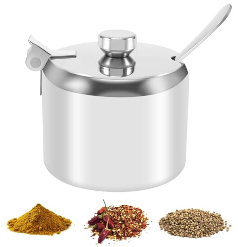 Roundsky Acero inoxidable tapa y cuchara azucarero tarro para , recipiente para