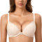 DOBREVA Damen Push Up BH Mit Spitze Gepolstert Plunge Bügel Vollschalen BHS Gemoldete Cups Rose White 90B