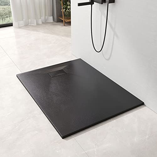EMKE Duschwanne 120x90 cm Duschtasse Flach Anti-Rutsch SMC Duschwanne Zuschneidbar, Duschwannen Duschtassen Schwarz