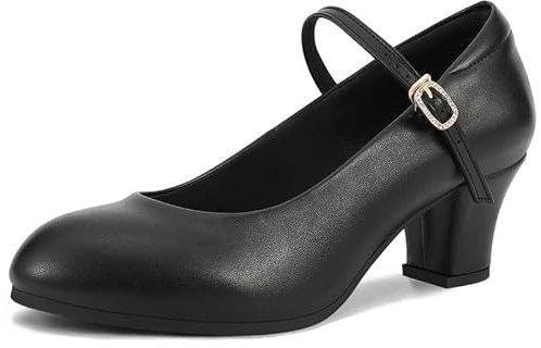 Ankle Strap Salsa Dance Heels Dress Pumps Womens Character Shoes, 9.5 M US Black