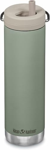 Klean Kanteen TKWide Insulated Water Bottle with Twist Cap - Reusable Travel Water Bottle with Stainless Steel Straw - Perfect for Sports & the Office - Sea Spray, 20 oz