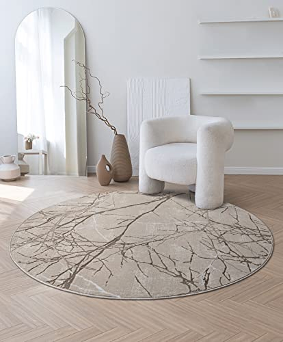 the carpet Mila - moderner Kurzflor Teppich, Wohnzimmer, Schlafzimmer, Eleganter Glanz, Glanzfaser, Hoch-Tief Effekt, Blitz Effekt, Beige Gold, 200 cm Rund