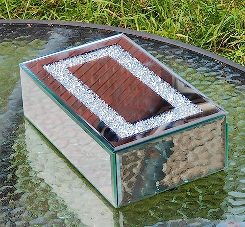EagleWiz Schmuckkästchen aus Glas, verspiegelt, rechteckig, zerkleinert, moderne Silberschmuck-Aufbewahrungsbox, Ohrringe, Ringe, Schmuck, Andenken, Vitrine, Hochzeit, Geburtstag