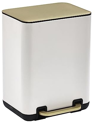 SunnyPoint 6 liter/1,58 gallon papperskorg med inre hinkar av plast, rektangel, badrum, kontor, kök och sovrum gå på och långsamt stänga (vit + guld)