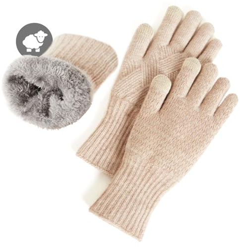 MAGISDU Handschuhe Damen Winter Warm Thermohandschuhe Fleecefutter Merino Wolle Touchscreen Doppelschicht Elastischer Griff Outdoor Handschuhe