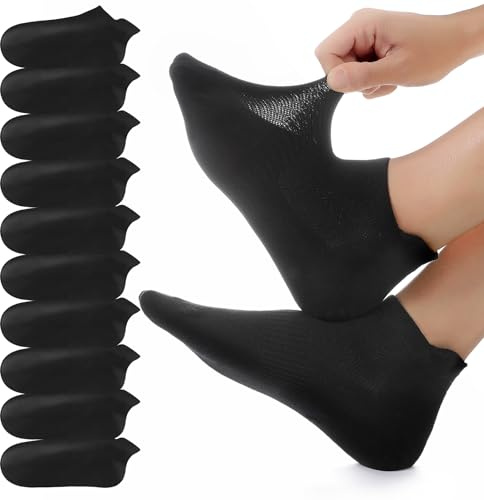 YouShow 10 Paar Sneaker Socken Herren Damen, Atmungsaktive Sportsocken, Baumwolle Kurz Laufsocken Schwarz 35-38
