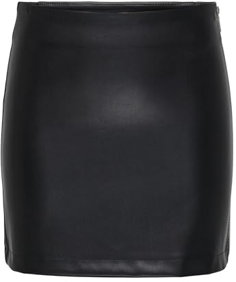 ONLY Onlmiri Life MW Faux Lea Zip Skirt Pnt Gonna, Nero, L Donna