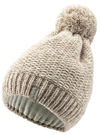 Sterntaler Strickmütze aus Multicolor Garn - Unisex Bommelmütze mit tollem Strickmuster - Kindermütze mit Futter aus wärmendem Microfleece - Wintermütze - beige, 57