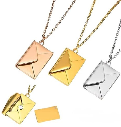 Collana personalizzata con nome, collana lettera busta con incisione messaggio, personalizzabile incisione laser, idea regalo, san Valentino, festa della mamma, compleanno, laurea (ORO)